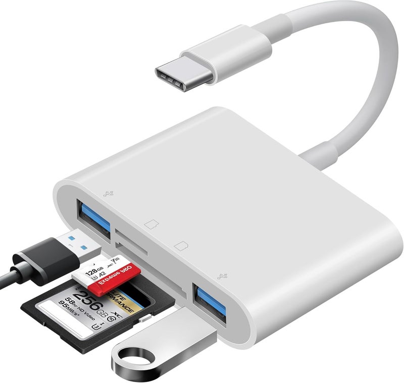 WNXSLOAD USB C SD Card Reader for Mac/MacBook/iPad/iPhone 15 Pro SD Card Adapter with Dual Card Slots & Dual USB Ports, USB-C/TypeC 4 in 1 Trail Camera Memory Card Reader, Plug and Play - 4 Slots - Image 1